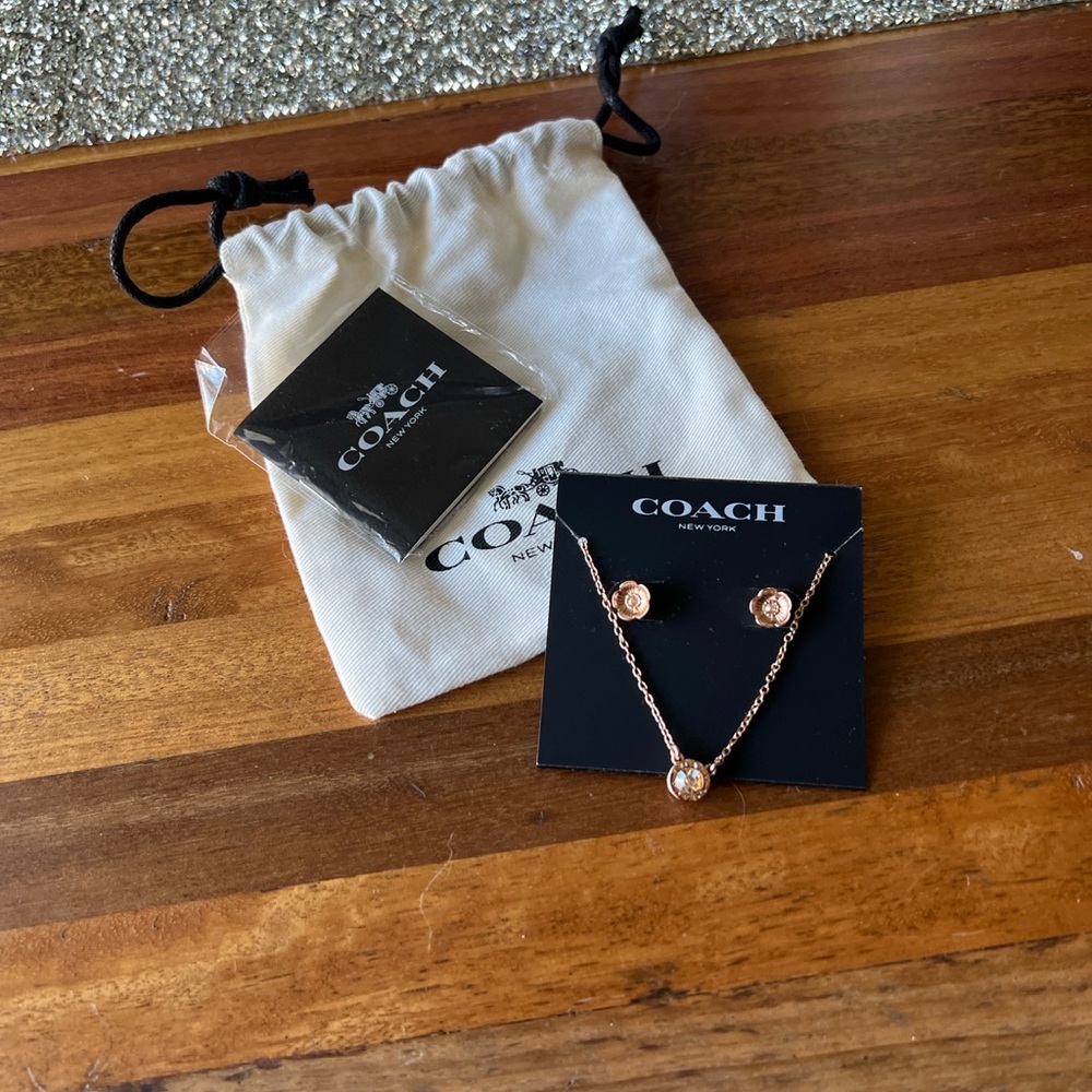 Coach Rose Gold Necklace and Earring Set